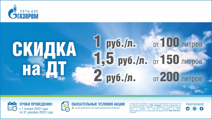 В 2022 году на заправочных станциях «Газпром» продлены сроки действия акций  для клиентов